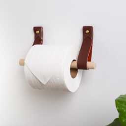 Toilet Roll Holder Kit with Leather Hooks & Wood Dowel Wall Mounted Tp Holder Farmhouse Bathroom Decor Art Scandinavian Accessories For Bath - thumbnail 4