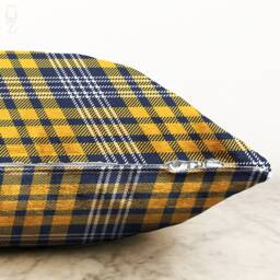 Yellow & Navy Plaid Chenille Cushion Cover Tartan Pillow - thumbnail 3