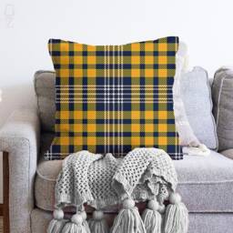 Yellow & Navy Plaid Chenille Cushion Cover Tartan Pillow - thumbnail 1
