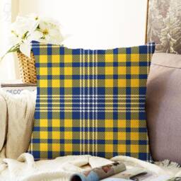 Yellow & Navy Plaid Chenille Cushion Cover Tartan Pillow - thumbnail 2
