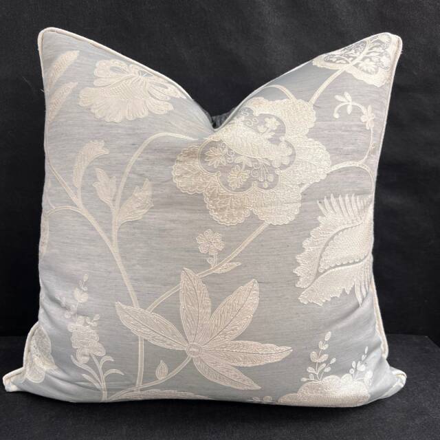 Colefax & Fowler Camille Luxury Designer Embroidered Pale Blue Grey Cushion Pillow Cover - image 1