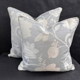 Colefax & Fowler Camille Luxury Designer Embroidered Pale Blue Grey Cushion Pillow Cover - thumbnail 3
