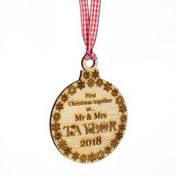 Personalised First Christmas Together Ornament Engraved Meranti Wood Bauble - thumbnail 3