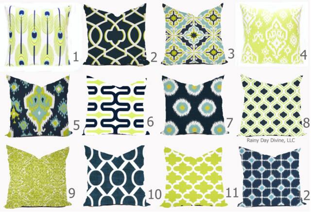 Pillows Cover Custom - Navy Blue Green Peacock Feather Modern 16x16, 18x18 - image 1