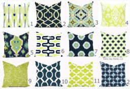 Pillows Cover Custom - Navy Blue Green Peacock Feather Modern 16x16, 18x18 - thumbnail 1