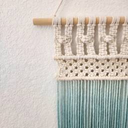 Ombre Handmade Teal Macrame Wall Hanging, Bohemian Wall Decor, Dip Dyed Tapestry, Beautiful Natural Cotton Art Piece With Wooden Dowel - thumbnail 2
