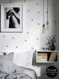 Bunny Wall Decal, Bedroom Pattern Sticker Set, Cute Pink Decor, Wallpaper Effect Rabbit Decal #7S - thumbnail 1