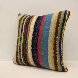 Vintage Turkish Kilim Pillow Cover, Wool Cushion, Bohemian Decor - 16x16 In - thumbnail 3