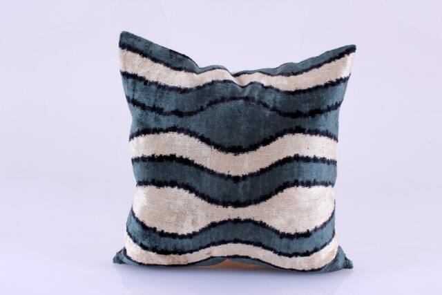 16x16 Ikat Velvet Pillow Cover, Handmade Cushion, Decorative Throw Pillow, Boho Cushion Turkish Home Decor - image 1