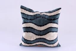 16x16 Ikat Velvet Pillow Cover, Handmade Cushion, Decorative Throw Pillow, Boho Cushion Turkish Home Decor - thumbnail 1