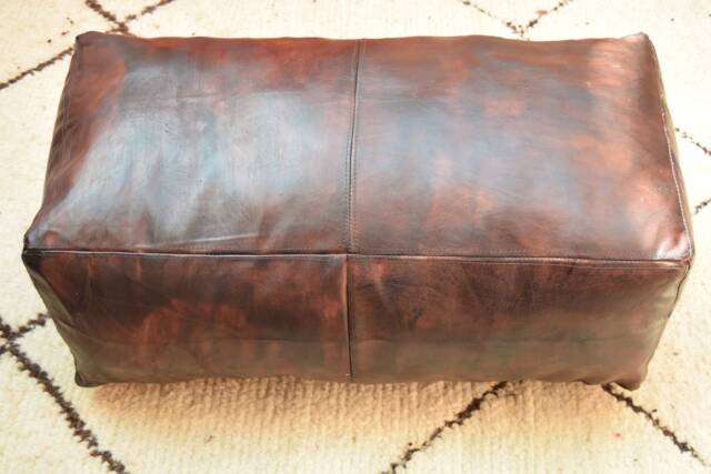 Moroccan Leather, Ottoman Pouf, Pouf Chair, Dark Brown Leather Pouf, Handmade Morocco, Footstool, Berber Moroccan Floor Cushion - image 1