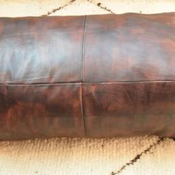 Moroccan Leather, Ottoman Pouf, Pouf Chair, Dark Brown Leather Pouf, Handmade Morocco, Footstool, Berber Moroccan Floor Cushion - thumbnail 2