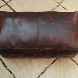 Moroccan Leather, Ottoman Pouf, Pouf Chair, Dark Brown Leather Pouf, Handmade Morocco, Footstool, Berber Moroccan Floor Cushion - thumbnail 3