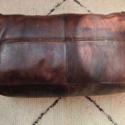 Moroccan Leather, Ottoman Pouf, Pouf Chair, Dark Brown Leather Pouf, Handmade Morocco, Footstool, Berber Moroccan Floor Cushion - thumbnail 4