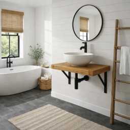 Rustic Wash Stand Shelf Washstand Sink Unit Hand Crafted Bathroom Wooden Vanity Industrial