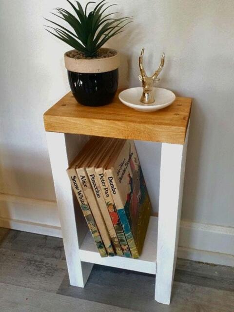 Handmade Reclaimed Wood Side Table - Farmhouse Plant Stand, Bedside Decor - image 1