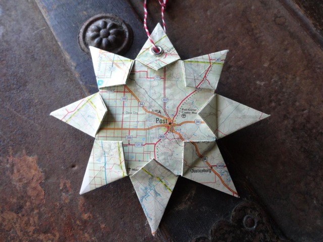 Post, Texas, Origami Map Ornament, Home Decor, Wall Art, Road Map, Vacation, Christmas, Holiday, Wedding, Graduation, Moving, Gift - image 1