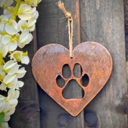 Love Heart Dog Cat Paw Pet Memorial Rustic Rusty Art Wall Hanging Present Gift Idea - thumbnail 2