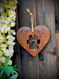 Love Heart Dog Cat Paw Pet Memorial Rustic Rusty Art Wall Hanging Present Gift Idea