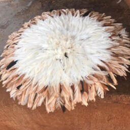 Juju Hat Brown Natural & White Inner - Cameroonian Feather Wall Hanging Original & Authentic - thumbnail 3