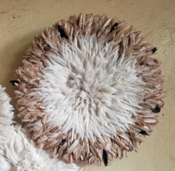 Juju Hat Brown Natural & White Inner - Cameroonian Feather Wall Hanging Original & Authentic - thumbnail 1