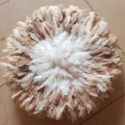 Juju Hat Brown Natural & White Inner - Cameroonian Feather Wall Hanging Original & Authentic - thumbnail 2