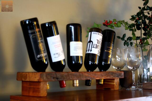 Personalized Rustic Wood Wine Rack - 5 Bottle Display, Anniversary Gift - image 1