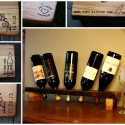 Personalized Rustic Wood Wine Rack - 5 Bottle Display, Anniversary Gift - thumbnail 3
