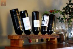 Personalized Rustic Wood Wine Rack - 5 Bottle Display, Anniversary Gift - thumbnail 1