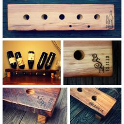 Personalized Rustic Wood Wine Rack - 5 Bottle Display, Anniversary Gift - thumbnail 4