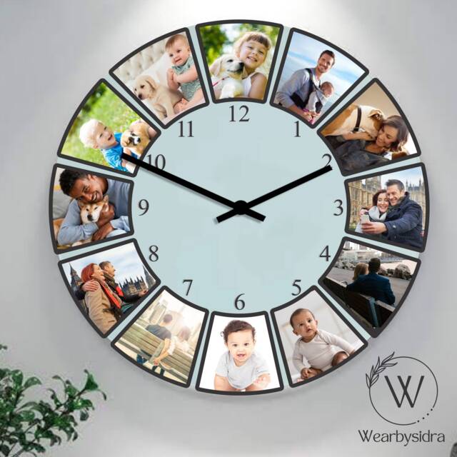 Custom Family Photos Glass Clocks, Personalised Bedroom Wall Clock, Memorial Day Pictures Printed Special Couple Wedding Gift - image 1