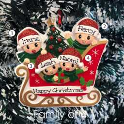Personalised Christmas Tree Decoration Ornament - Sleigh Family