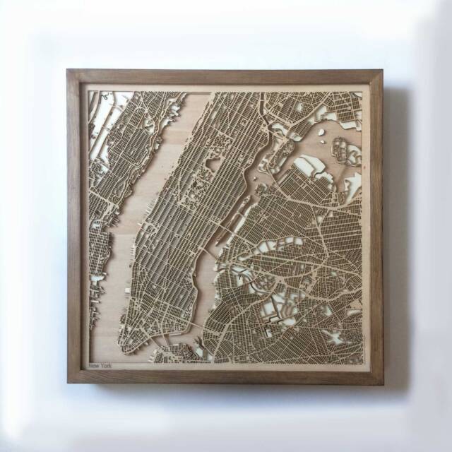 Laser Cut New York Wooden Map - Framed 3D Minimalist Wall Art - image 1