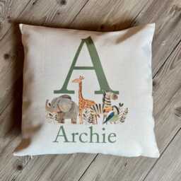 Personalised Safari Animal Initial Childrens Bedroom Cushion Gift, Jungle Themed - thumbnail 2