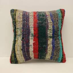 Boho Pillow 16x16 in 40x40 cm Turkish Kilim Cover Moroccan Bohoo Throw Pillows 4Kf-727 - thumbnail 1