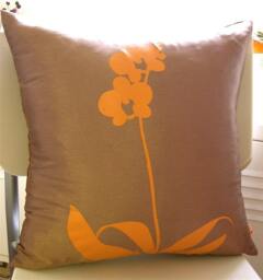 Orange Orchid Pillow Coffee Brown Silk Accent Pillow - 17 Inch
