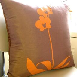 Orange Orchid Pillow Coffee Brown Silk Accent Pillow - 17 Inch - thumbnail 4