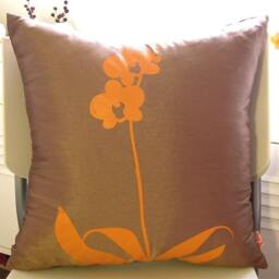 Orange Orchid Pillow Coffee Brown Silk Accent Pillow - 17 Inch - thumbnail 3