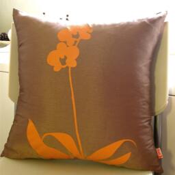 Orange Orchid Pillow Coffee Brown Silk Accent Pillow - 17 Inch - thumbnail 2