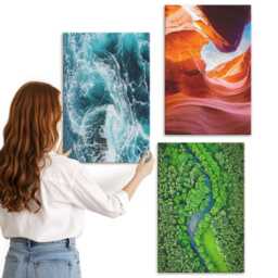 3 Piece Canvas Set - Water in Motion Canyon & Green Forest Nature, Multicolored Wall Art Large, Landscapes Hanging - thumbnail 3