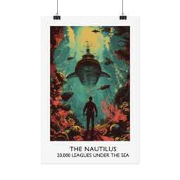 Printed - Jules Verne 20, 000 Leagues Under The Sea Nautilus Vintage Travel Poster Captain Nemo Classic Literature Book Gift - thumbnail 2
