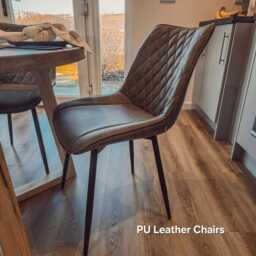 Solid Oak Round Dining Table With Timber Legs & Pu Leather Brown Chairs - thumbnail 4