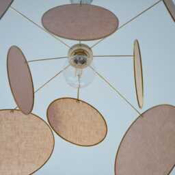 8-Round Linen & Brass Pendant Light - Designer Chandelier Kinetic Mobile Handmade - thumbnail 3