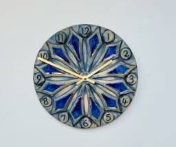 Hand Made Circular Round Blue Natural Ceramic Glass Inlaid Wall Clock Quartz 24 cm Diam
