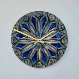 Hand Made Circular Round Blue Natural Ceramic Glass Inlaid Wall Clock Quartz 24 cm Diam - thumbnail 2