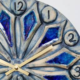 Hand Made Circular Round Blue Natural Ceramic Glass Inlaid Wall Clock Quartz 24 cm Diam - thumbnail 3