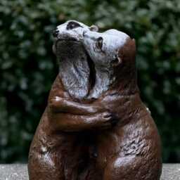 Concrete Pair Otter Sculpture Stone Figurine Outdoor Animal Statue Garden Decoration Otter Lover Gift Yard Art Romantic - thumbnail 2