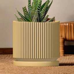 Mid-Century Ribbed Planter With Drainage & Saucer in Matte Terracotta, 3D Printed Unique Modern Design, Lightweight - thumbnail 4