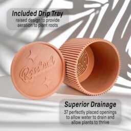 Mid-Century Ribbed Planter With Drainage & Saucer in Matte Terracotta, 3D Printed Unique Modern Design, Lightweight - thumbnail 2