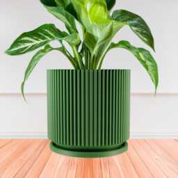 Mid-Century Ribbed Planter With Drainage & Saucer in Matte Terracotta, 3D Printed Unique Modern Design, Lightweight - thumbnail 3
